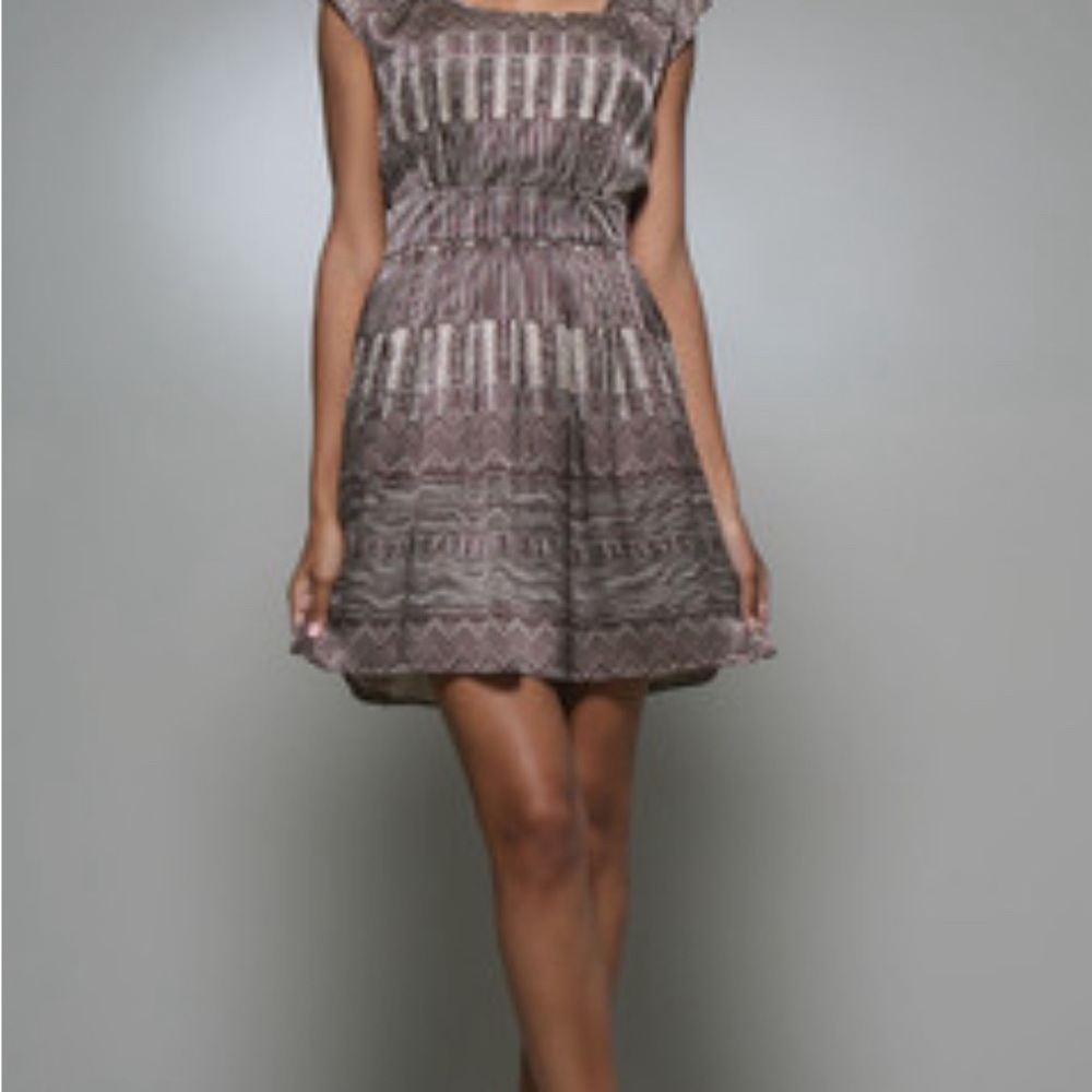 Walter Sleeveless Silk Dress Short‎ Fit Flare Brown Cream Print Size 6